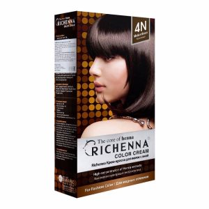 RICHENNA COLOR CREAM (HENNA) 4N #BROWN (60ml+60ml), Крем-краска для волос с хной #Коричневый (60мл+60мл)