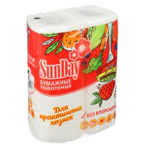 Полотенца бумажные Sunday, двухслойные, 2 рул