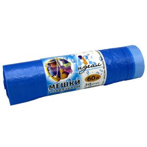 Мешки для мусора с завязками "Идеал" 60л, 30шт в рулоне, 60х70см, 12 мкм, голубой