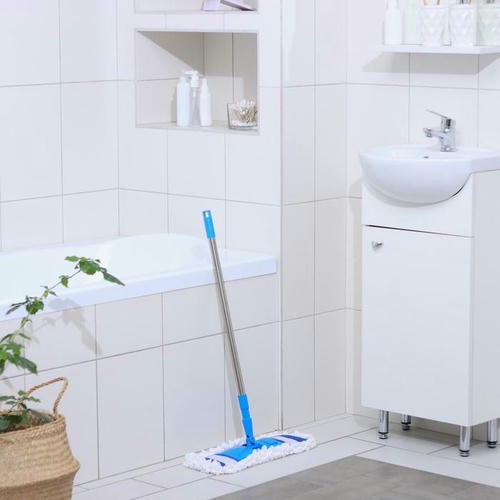 Швабра для мытья пола плоская Доляна, насадка из микрофибры 42x12 см, телескопическая стальная ручка 72-124 см, цвет МИКС — изображение 2