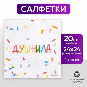 Салфетки бумажные однослойные «Душнила», 24 x 24 см, в наборе 20 шт