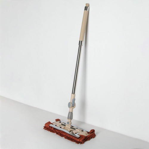 Швабра для мытья пола плоская, телескопическая ручка 94-121 см, насадка микрофибра букли 33x13 см, цвет бежево-коричневый