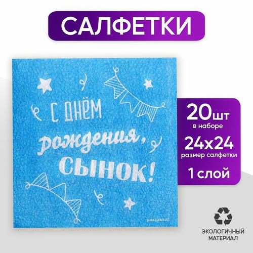 Салфетки бумажные «С днём рождения, сынок», однослойные, 24 x 24 см, 20 шт