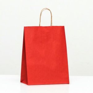 Пакет крафт, алый вельвет, с кручеными ручками, 31,5 х 25 х 10,5 см - 10 шт.