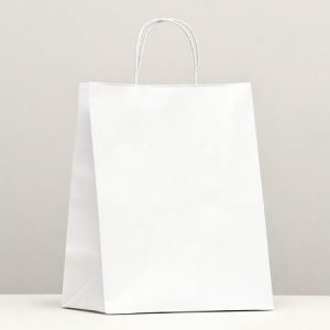 Пакет крафт без печати, белый, круглая ручка 24 х 14 х 28 см - 25 шт.